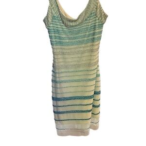 Sequin cocktail dress, light blue and cream